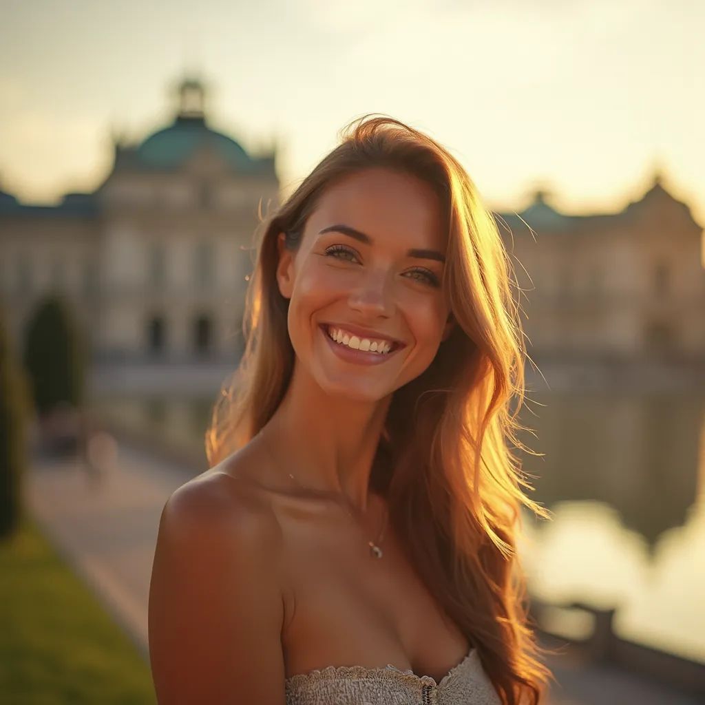 ️ mujer sonriendo en Viena con el Palacio de Schönbrunn de fondo