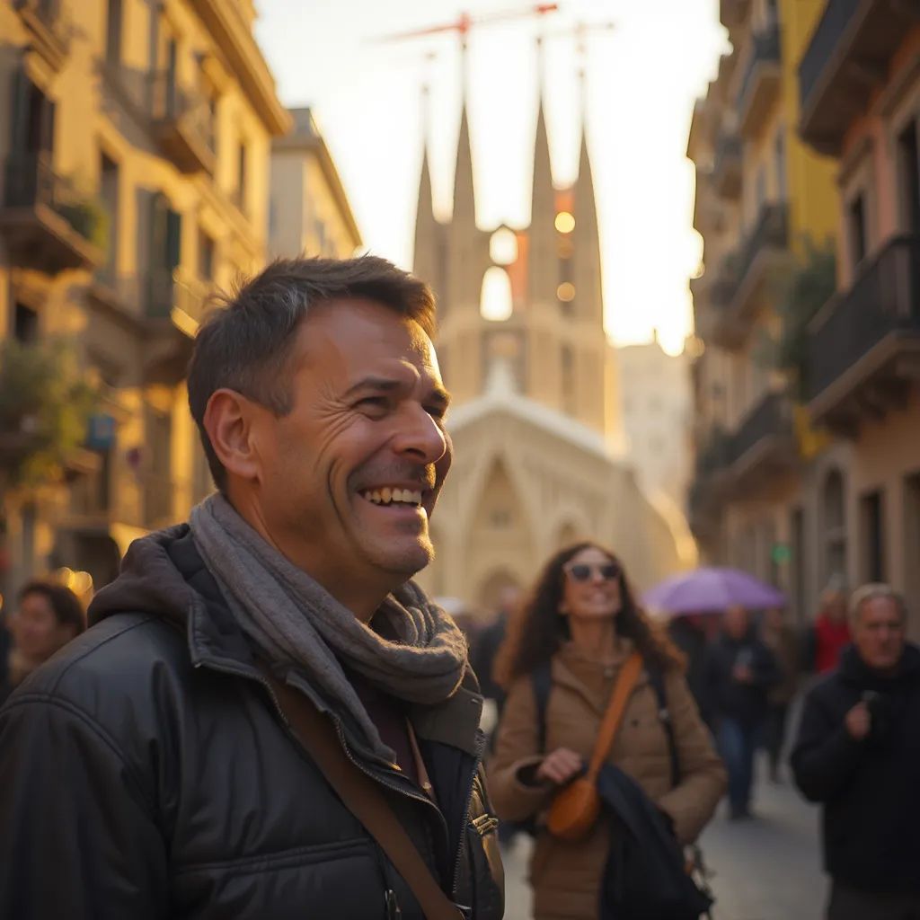 ️ hombre sonriente en el centro de Barcelona