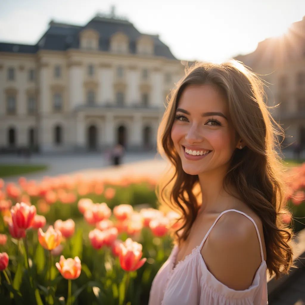 ️ mujer sonriendo en Viena con el Palacio de Schönbrunn de fondo