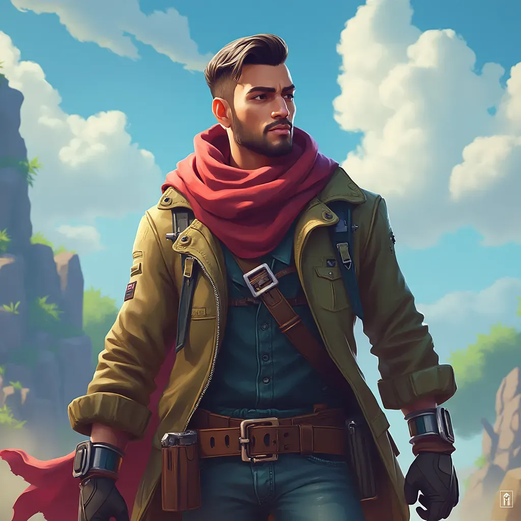  retrato de un hombre, inspirado en Battle Royale Survivor, colorido, baile emote, pintura digital, artstation, arte conceptual, suave, enfoque nítido, ilustración, Epic Games, Fortnite