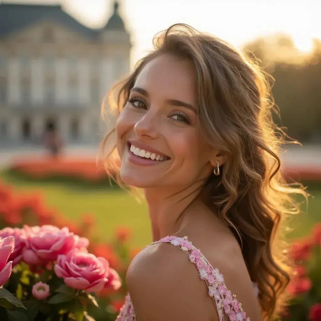 ️ mujer sonriendo en Viena con el Palacio de Schönbrunn de fondo