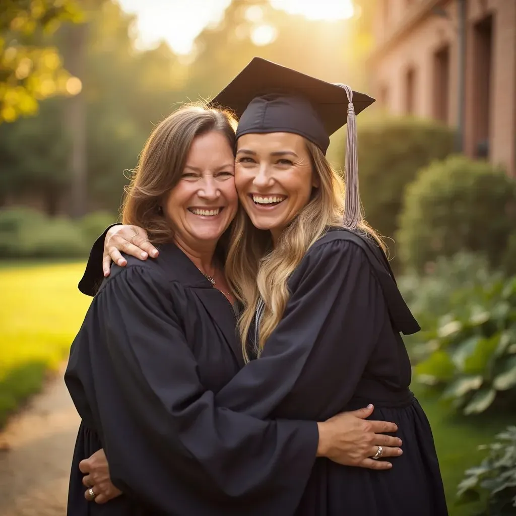  una graduada en su toga académica, abrazando a sus padres o seres queridos, capturando las emociones y la gratitud en este día memorable