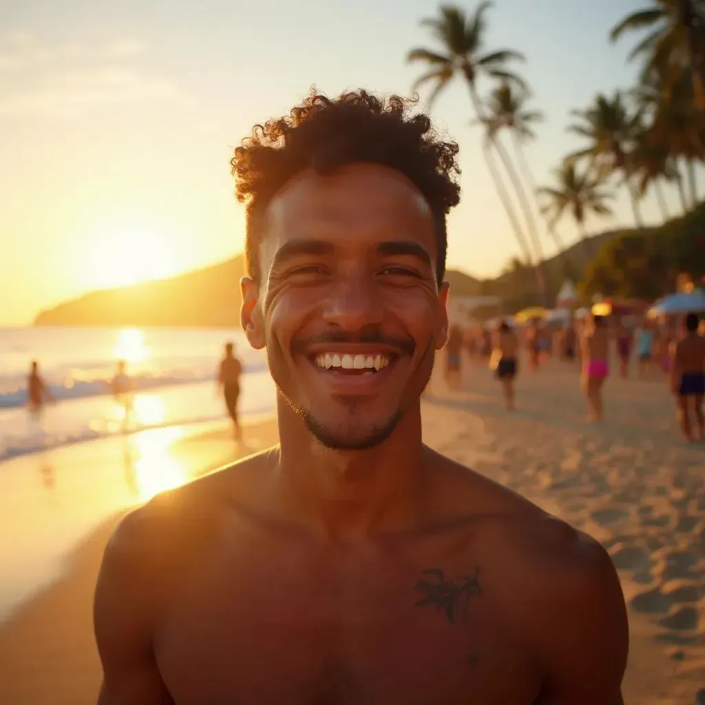 ️ hombre sonriendo en Río de Janeiro en la playa de Ipanema