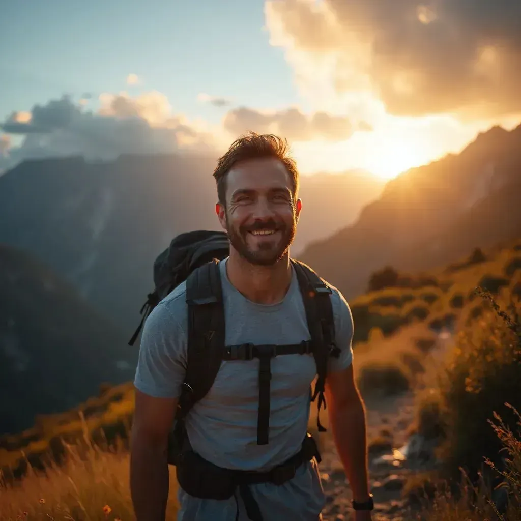  hombre en un sendero de excursión, con vistas a un paisaje montañoso asombroso