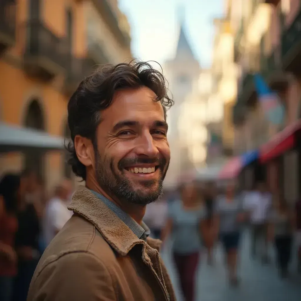 ️ hombre sonriendo en el centro de Barcelona