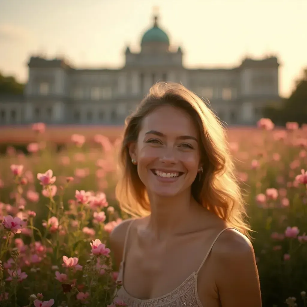 ️ mujer sonriendo en Viena con el Palacio de Schönbrunn de fondo