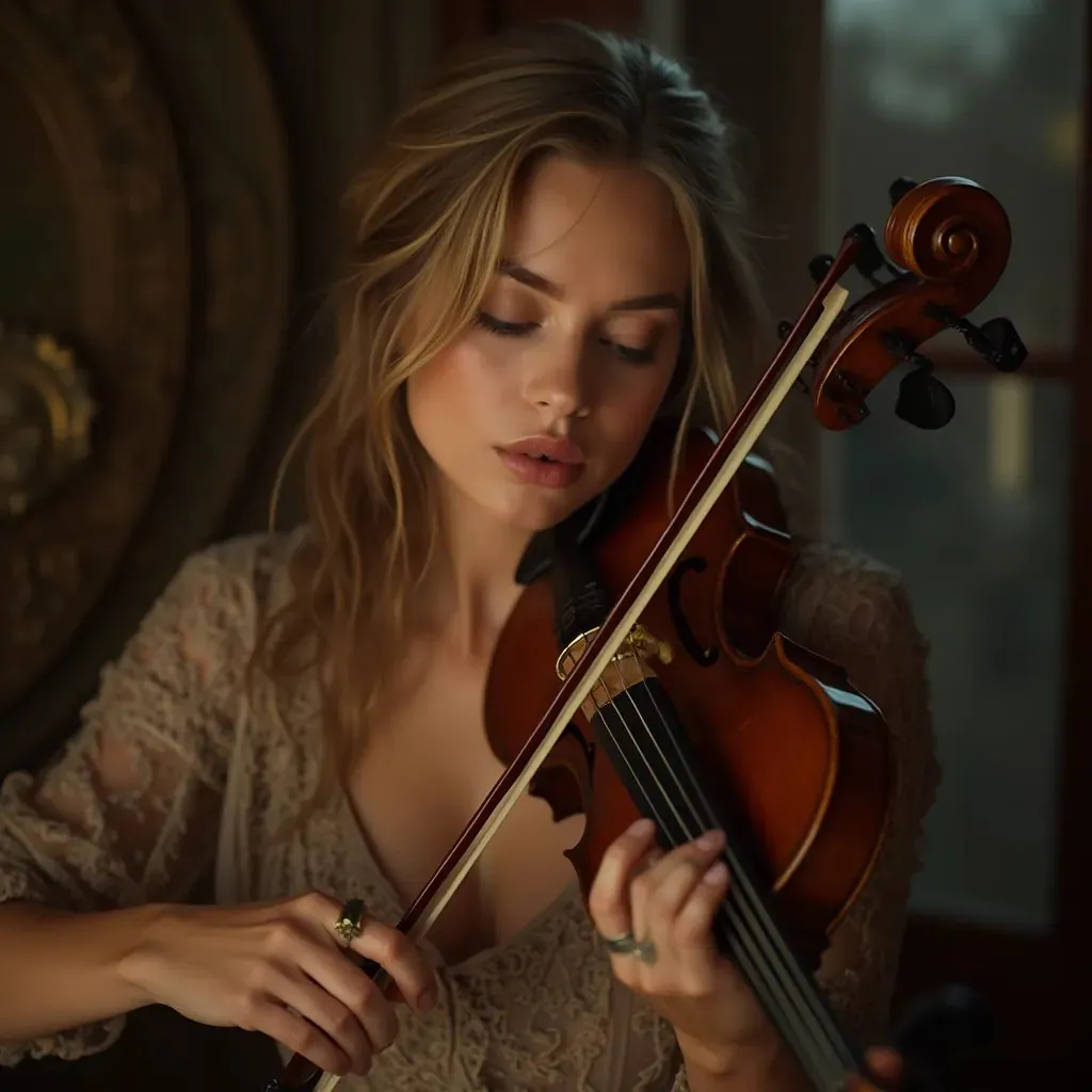  retrato de una mujer música graciosa, sintiendo la melodía, profundidad de campo, lente zeiss, detallado, simétrico, por annie leibovitz y steve mccurry, david lazar, jimmy nelsson, resolución 8k, extremadamente detallado, elegancia lírica, hiperrealista, renderizado en octano