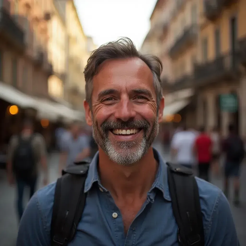 ️ hombre sonriente en el centro de Milán, Italia